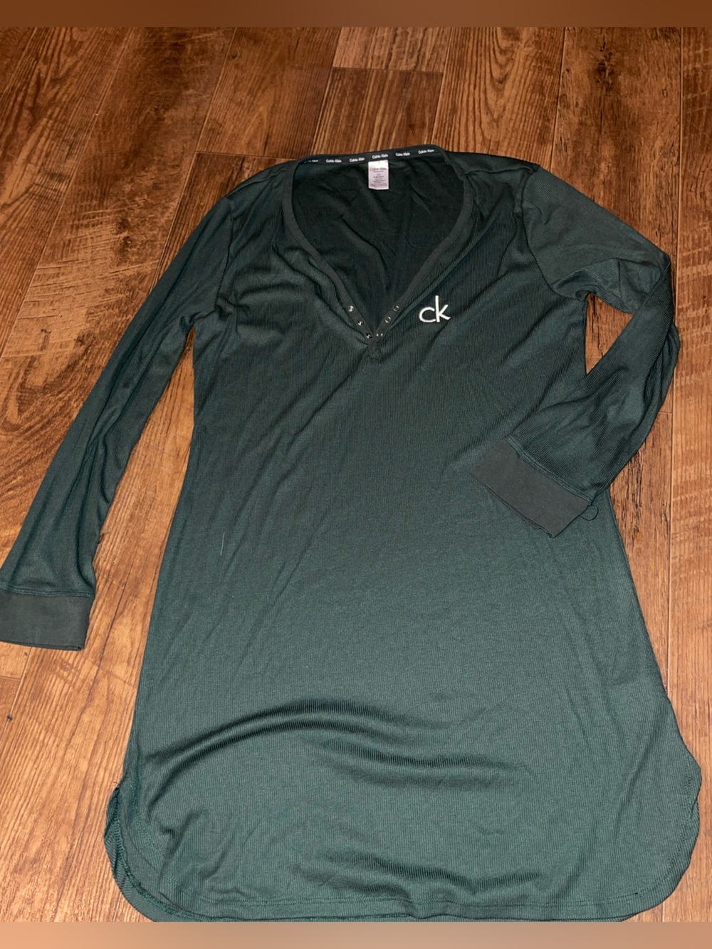 Calvin Klein Dark Green Long Sleeve Sleep Shirt